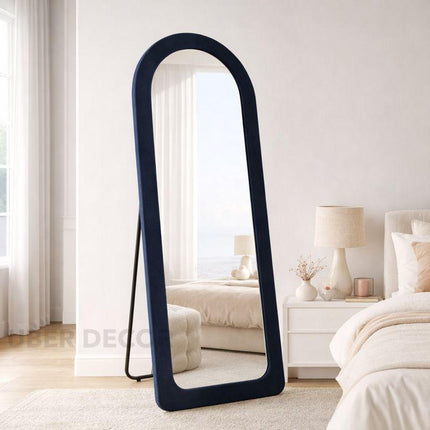 SuedeWrap Luxe Arched Full Length Upholstered Standing Mirror for Bedroom with optional LED light