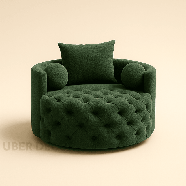 Orania- 360 Degree Swivel Accent Chair Single Barrel Sofa with Round Tufted Base and 3 Toss Pillows