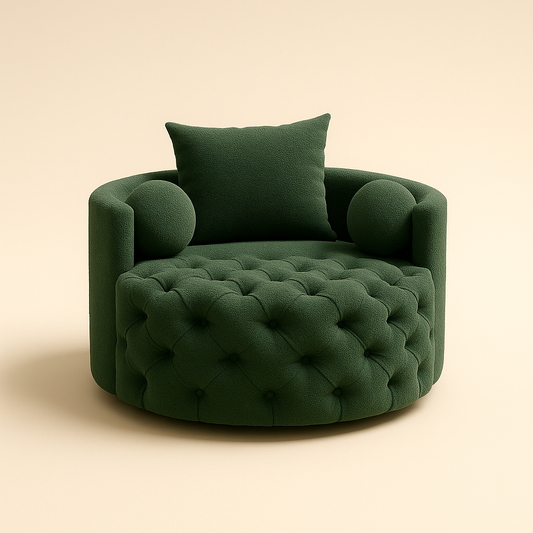 Orania- 360 Degree Swivel Accent Chair Single Barrel Sofa with Round Tufted Base and 3 Toss Pillows