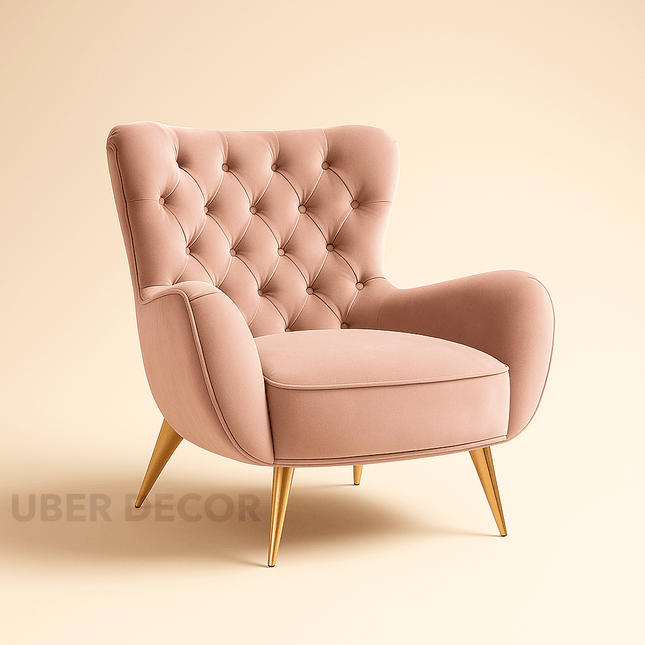 Fioren- Modern Vintage Tufted Wing Chair Accent Armchair with Gold Metal Legs for Living Room