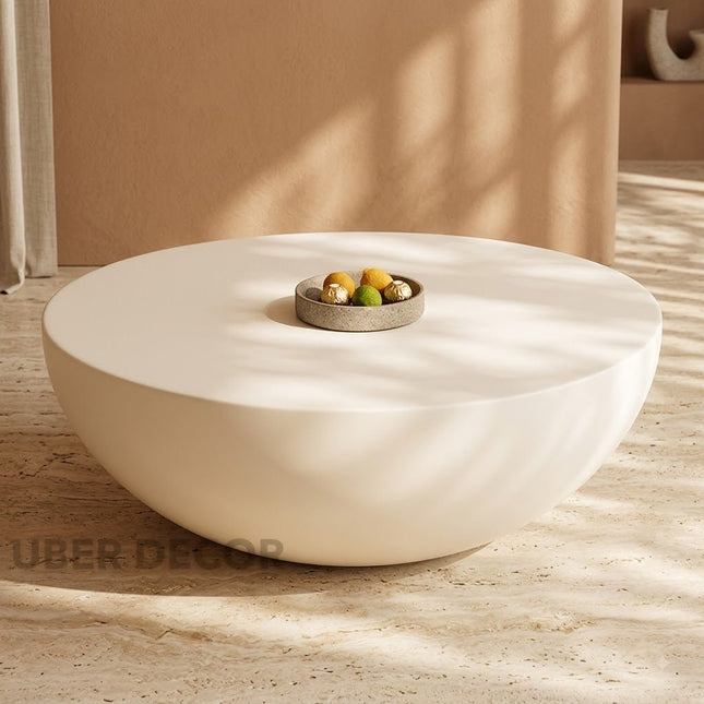 Hooghly Wabi-Sabi Japandi Round Low Profile Coffee Table – Minimalist Modern Center Table for Living Room