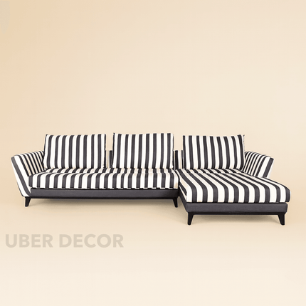 Wellington Modern Sectional Sofa with Chaise Black & White Striped Customizable Couch for Living Room