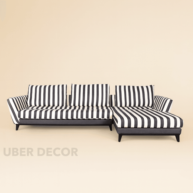 Wellington Modern Sectional Sofa with Chaise Black & White Striped Customizable Couch for Living Room