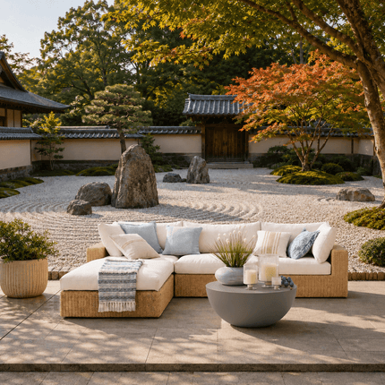 Garden Aura Rattan Wicker Sectional Outdoor Sofa Set, Patio Conversation Chaise Lounge, Poolside Garden Terrace Porch Backyard Furniture