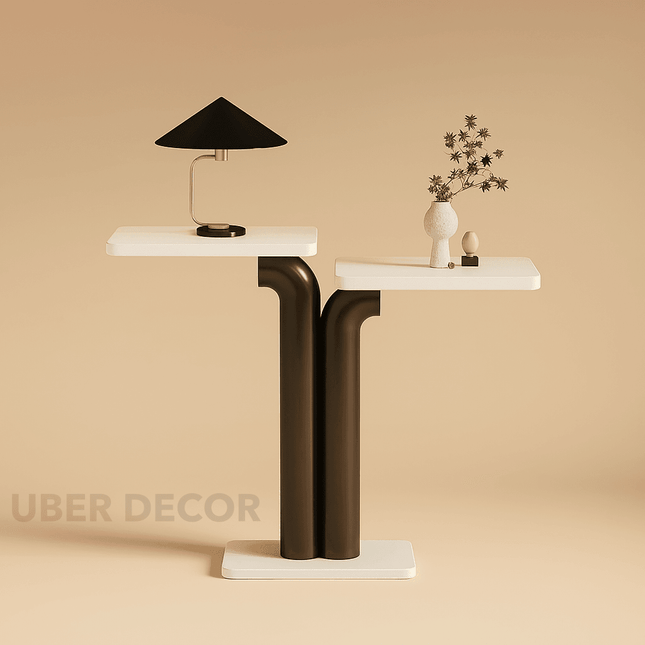 Yara Dual-Tier Console Table – Mid Century Modern European Console with Sculpted Metal Base for Hallway & Lounge