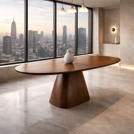 Nordvale Oval Dining Table Mid Century Modern Contemporary Design Sculptural Pedestal Base Ideal for Dining Room