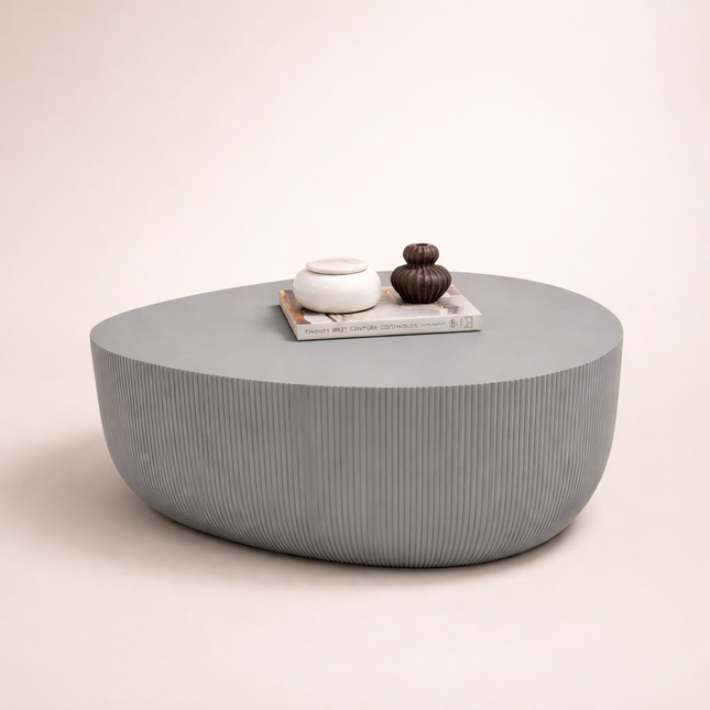 Yazoo Coffee Table Modern Art Deco Contemporary Luxe Inspired Designer Center Table Solid Wood PU Finish Ribbed Statement Table for Premium Lounge