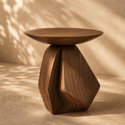 Drin Wabi-Sabi Modern Japandi Coffee Table – Sculptural Geometric Solid Wood Center Table for Contemporary Living Rooms