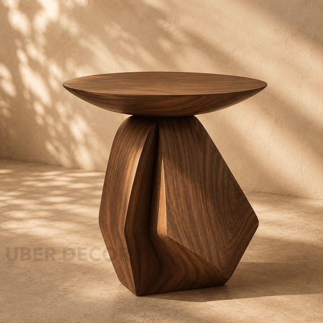 Drin Wabi-Sabi Modern Japandi Coffee Table – Sculptural Geometric Solid Wood Center Table for Contemporary Living Rooms