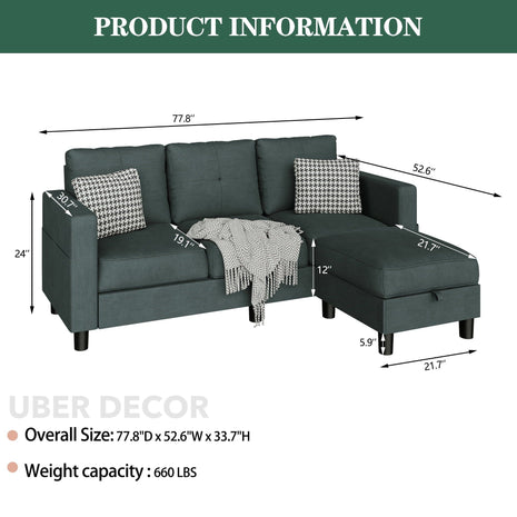 ZyraFlex Sofa Set with Chaise, Storage & Side Pockets – Customisable Modular Design - Uber Decor