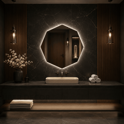 Vani Geometric Frameless LED Wall Hanging Mirror with Front or Back Lit for Bathroom Vanity Dressing Room