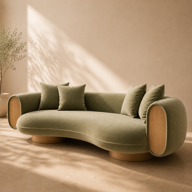 Verde Halo Sculptural Designer Sofa with Organic Curved Silhouette Customisable Luxury Statement Couch for Artistic Contemporary Interiors