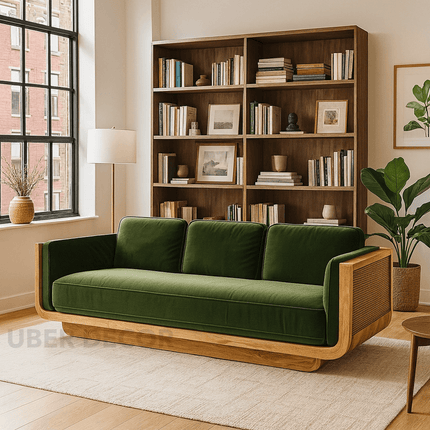 Hanoi Modern 3-Seater Wooden Sofa Luxury Couch with Woven Side Panels for Living Room