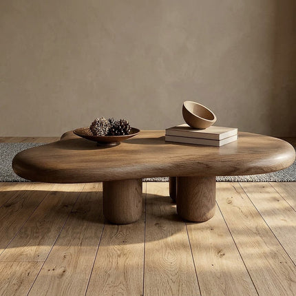 Ebro Drift Wabi-Sabi Japandi Coffee Table – Organic Mid-Century Solid Wood Center Table for Living Room