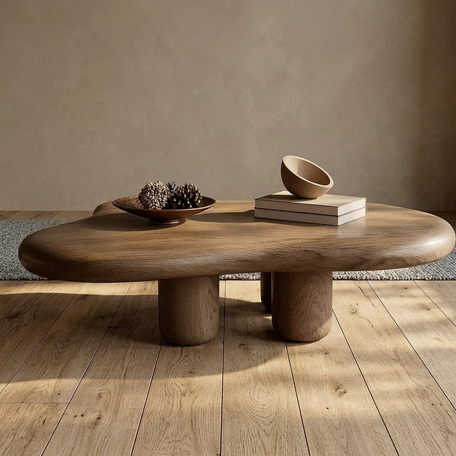Ebro Drift Wabi-Sabi Japandi Coffee Table – Organic Mid-Century Solid Wood Center Table for Living Room