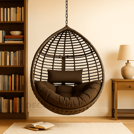 StoneNest Cocoon Swing Chair – Minimal Outdoor Elegance | Wabi Sabi Comfort Design | Japandi Inspired | Balcony & Study Room Swing Chair for Terraces, Living Rooms, Gardens & Porches