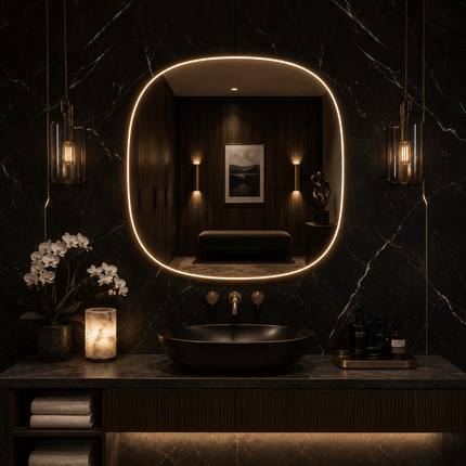 Zuri Rounded Square Frameless LED Wall Hanging Mirror with Front or Back Lit for Bathroom Vanity Dressing Room