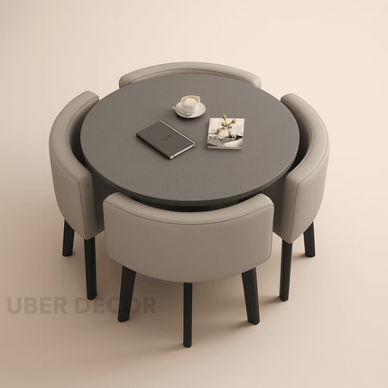 Luna Compact Modern Round Dining Set – Contemporary Scandinavian with Custom Stone Top & Upholstery, 4 Seater for Kitchen or Small Dining Room