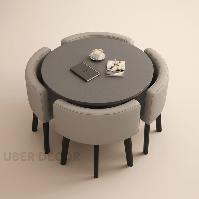 Luna Compact Modern Round Dining Set – Contemporary Scandinavian with Custom Stone Top & Upholstery, 4 Seater for Kitchen or Small Dining Room