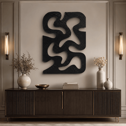 Organic Maze Japandi Wall Art – Abstract Cutout Relief for Living Room