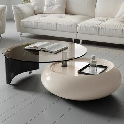 Cooper’s Creek Coffee Table Set, Modern Futuristic Glass and Glossy White Pod Center Tables for Living Room
