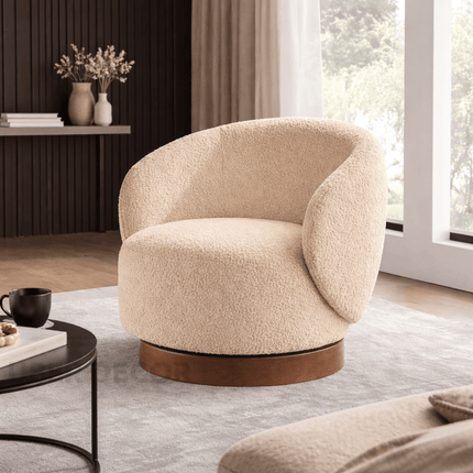Amira Modern Fabric Swivel Accent Chair- Round Barrel Armchair Upholstered Chair for Bedroom, Reading, Waiting, Living Room