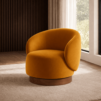 Amira Modern Fabric Swivel Accent Chair- Round Barrel Armchair Upholstered Chair for Bedroom, Reading, Waiting, Living Room
