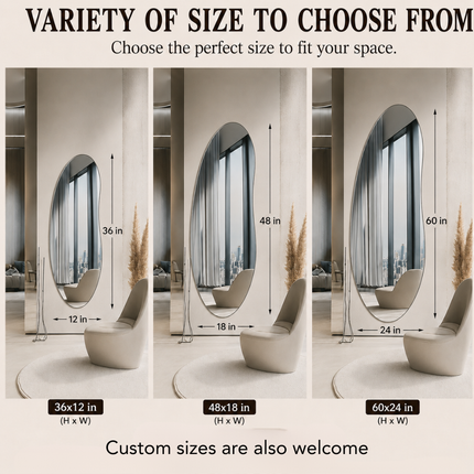 Aeris Frameless HD Mirror – Full-Length Arched Floor Mirror Leaning or Standing Design for Bedroom, Living Room & Dressing Areas
