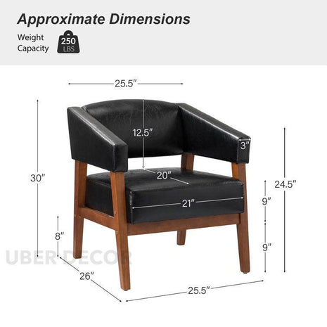Irelis- Mid Century Leather Armchair with Tight Back, Seat Cushion and Solid Walnut Wood Legs - Uber Decor