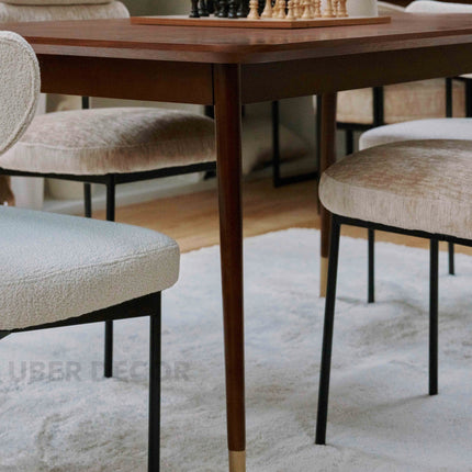 Nerik Dining Table Rectangular Slab Design Mid Century Modern American Inspired Solid Wood Legs Natural Finish Dining Furniture for Dining Room