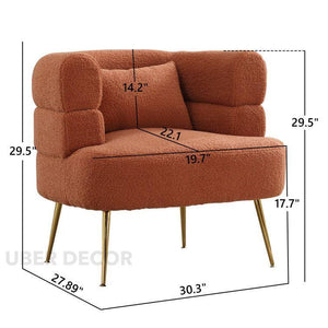 Fayra- Wide Base Vintage Boucle Arm Accent Chair With Lumbar Pillow And Metal Legs - Uber Decor
