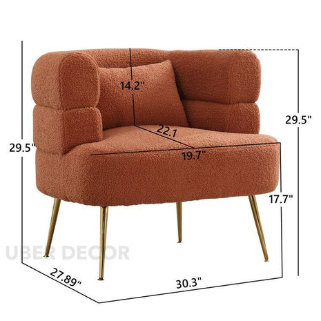 Fayra- Wide Base Vintage Boucle Arm Accent Chair With Lumbar Pillow And Metal Legs - Uber Decor