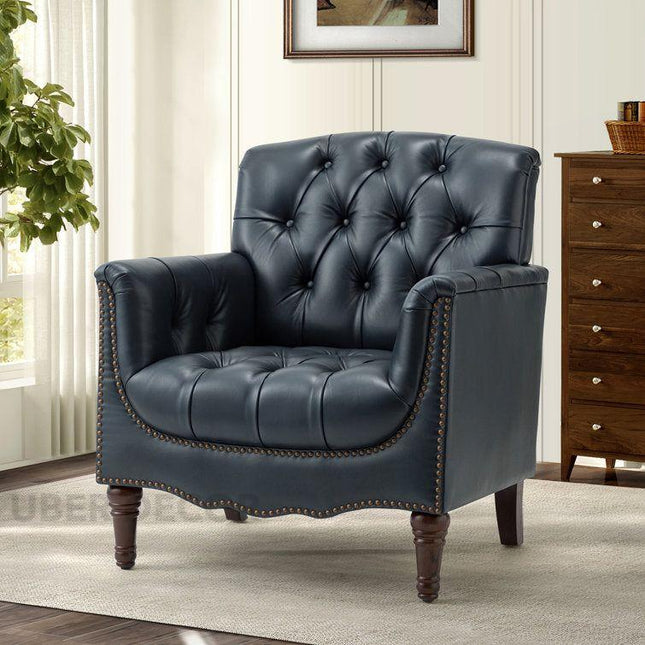 Nivelle Accent Chair- Timeless Sophisticated English Style Tufted Leather Armchair for Reading room - Uber Decor