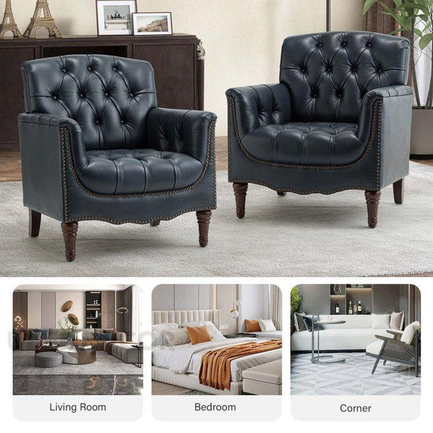 Nivelle Accent Chair- Timeless Sophisticated English Style Tufted Leather Armchair for Reading room - Uber Decor