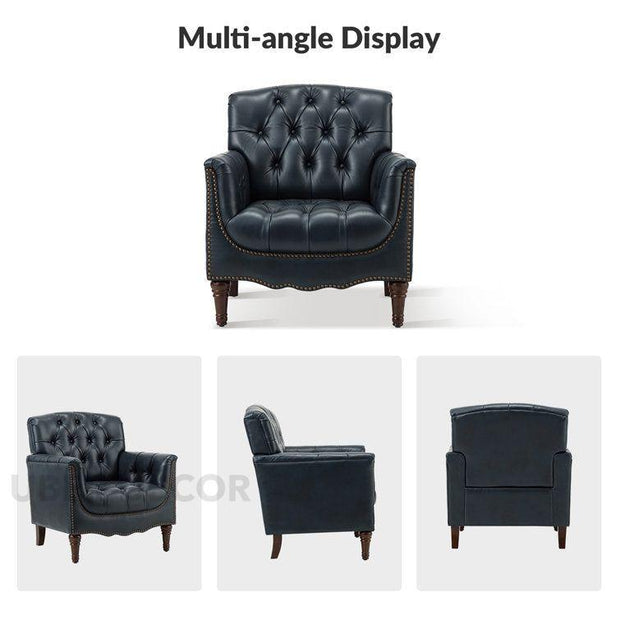 Nivelle Accent Chair- Timeless Sophisticated English Style Tufted Leather Armchair for Reading room - Uber Decor