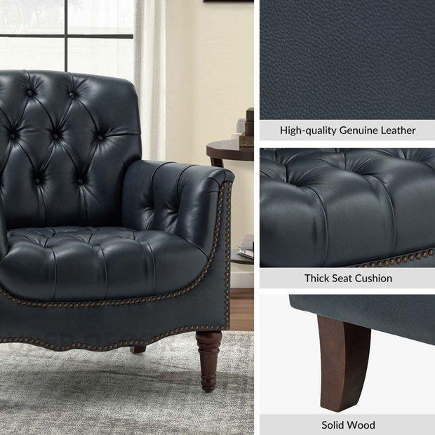 Nivelle Accent Chair- Timeless Sophisticated English Style Tufted Leather Armchair for Reading room - Uber Decor