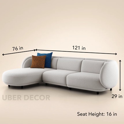 Antalya Modern L Shaped Sofa with Rounded Edges and Lounger for Living Room
