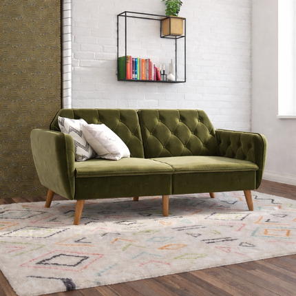 Arezzo 83" Futon Sofa- Tufted Laid Back Convertible Futon Couch Bed for Small Spaces, Home or Office