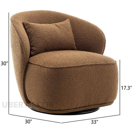 Lynea Accent Chair- 33" Wide Boucle Upholstered 360 Revolving Swivel Barrel Chair with Backrest Pillow - Uber Decor