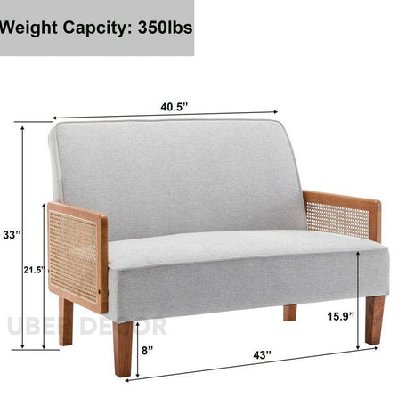 Ivara 43" 2-Seater Upholstered Couch – Customisable Rattan Arm Modern Sofa for Living Room or Office - Uber Decor