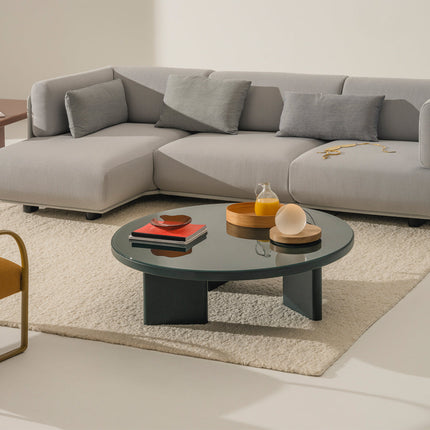 Potomac Modern Round Minimalist Glossy Center Table with Three-Panel Base for Living Room