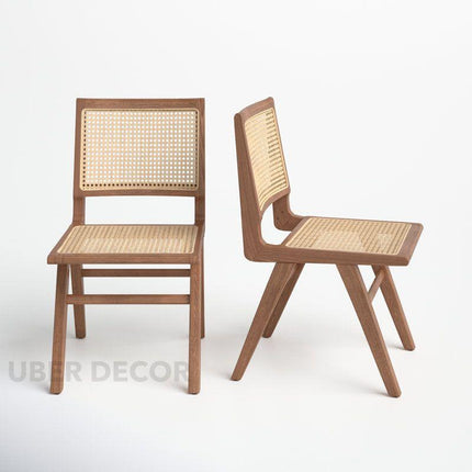 Rayan Mid Century Dining Chair Set of 2 Custom Made Handwoven Cane Design Ideal for Dining Room Living Area - Uber Decor