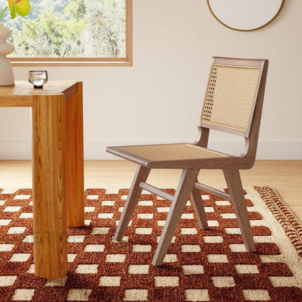 Rayan Mid Century Dining Chair Set of 2 Custom Made Handwoven Cane Design Ideal for Dining Room Living Area - Uber Decor