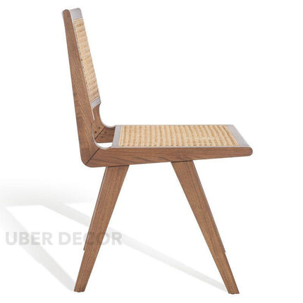 Rayan Mid Century Dining Chair Set of 2 Custom Made Handwoven Cane Design Ideal for Dining Room Living Area - Uber Decor