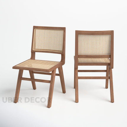 Rayan Mid Century Dining Chair Set of 2 Custom Made Handwoven Cane Design Ideal for Dining Room Living Area - Uber Decor