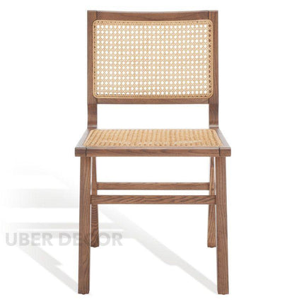 Rayan Mid Century Dining Chair Set of 2 Custom Made Handwoven Cane Design Ideal for Dining Room Living Area - Uber Decor