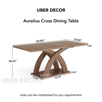 Aurelius Cross Rectangular Dining Table Mid Century Modern Architectural Design Solid Wood Pedestal Base Dining Table for Modern Homes