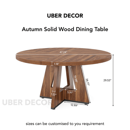 Autumn Circle Round Solid Wood Dining Table Classic Contemporary Design with Sculptural Wooden Pedestal Base for Dining Room