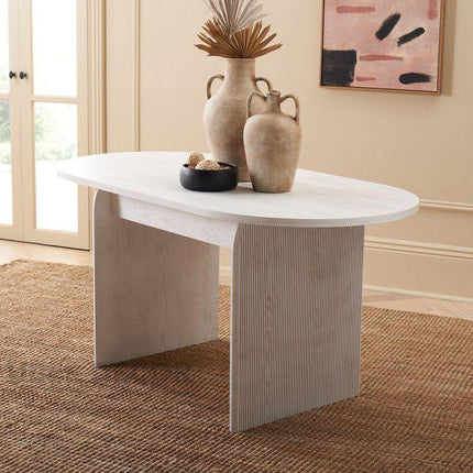 Nordis Flute Oval 6 Seater Dining Table Scandinavian Japandi Design Ash White Finish Fluted Base Legs Ideal for Dining Room - Uber Decor