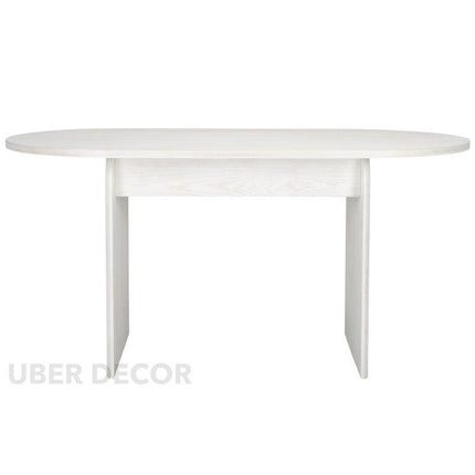 Nordis Flute Oval 6 Seater Dining Table Scandinavian Japandi Design Ash White Finish Fluted Base Legs Ideal for Dining Room - Uber Decor